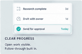 Task progress panel with a clear approval step